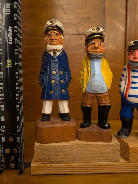Vintage Hand-Carved Folk Art Figurines, Set of 3 Sailor Characters (Fixed)