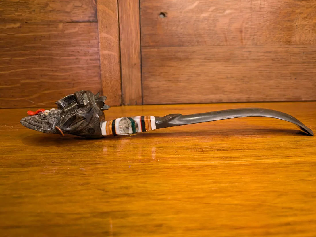 Vintage Hand-Carved Demon Face Pipe, 31cm, Soviet Prison Art, Mixed Resin & W, photo 7 of 10