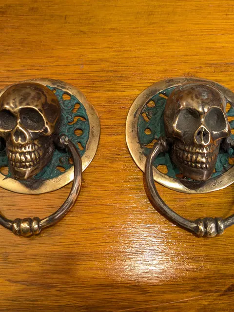 Heavy Vintage Brass Skull Door Knockers, Hand-Cast Gothic Hardware. Priced each