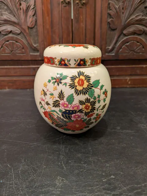 Vintage Sadler Staffordshire Lidded Ceramic Floral Jar, c.1970s to 1980s (England)