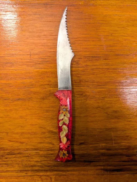 Vintage Soviet USSR Decorative Knife with Embedded Floral Resin Handle