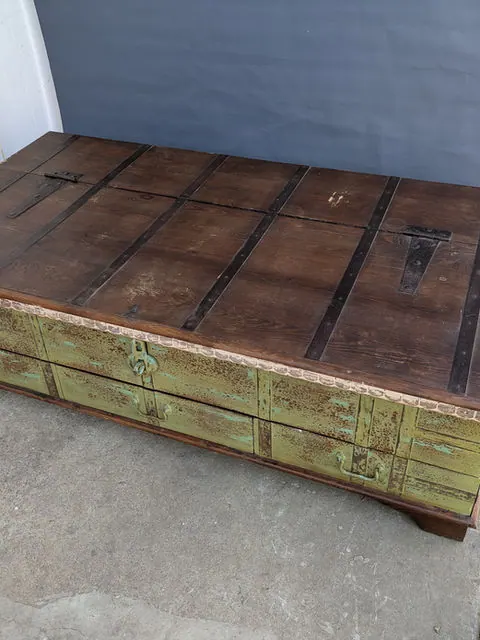Vintage Timber Trunk / Storage Chest with Drawers
