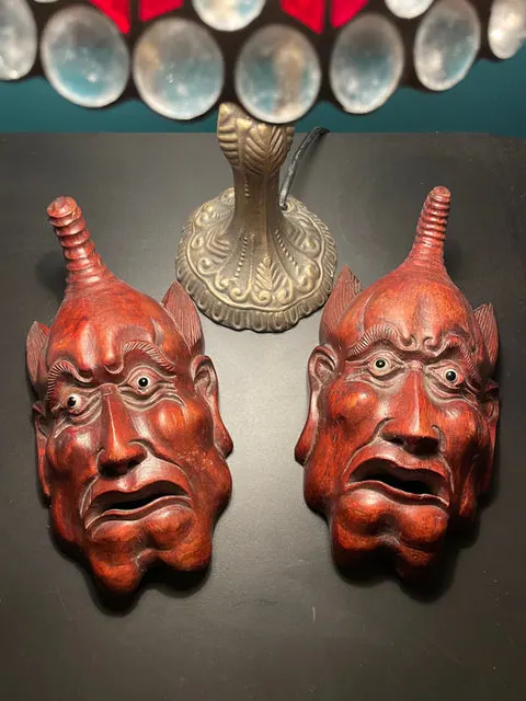 Antique Twin Rosewood Asian (Japanese) Masks