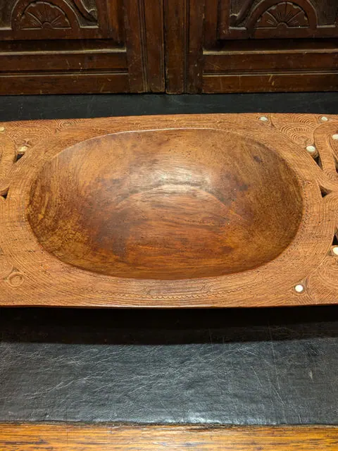 Antique Tahitian Hand-Carved Wooden Bowl / Platter, c.1930s