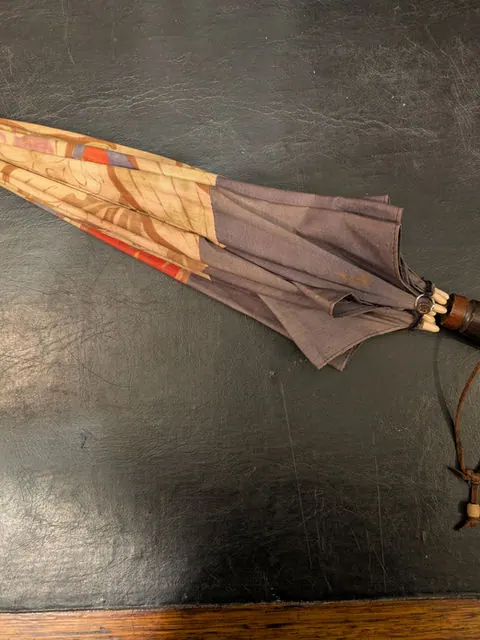 Antique British Floral Parasol / Umbrella, Wooden Handle, c.1910s to 1920s