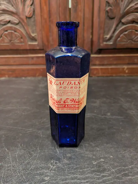 Antique Cobalt Blue Laudanum/Poison Bottle (3), “NOT TO BE TAKEN”, c.1890 to 1910