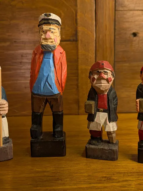 Vintage Hand-Carved Folk Art Figurines, Set of 4 Nautical Characters