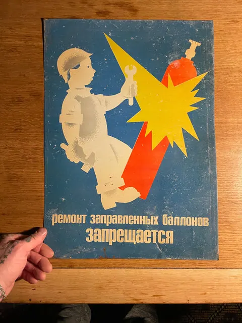 Original Metal Soviet Safety Poster 33x47cm, 33 x 47 cm