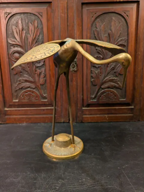 Vintage Mid Centuryy Solid Brass Crane / Heron Sculpture, c.1950s to 1970s