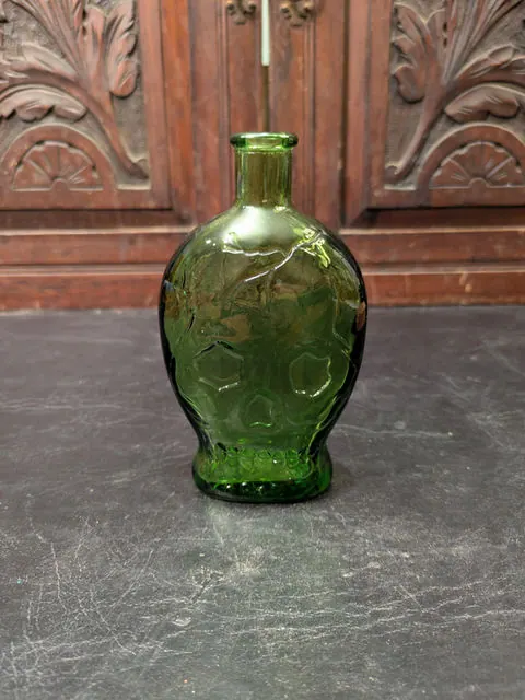Vintage Wheaton Glass Skull Bottle, Green Glass, Embossed Skull, c.1960s to 1970