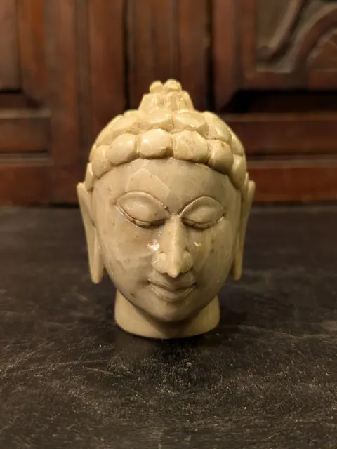 Hand-Carved Soapstone Buddha Head, Indian Mid-20th Century Carved Stone