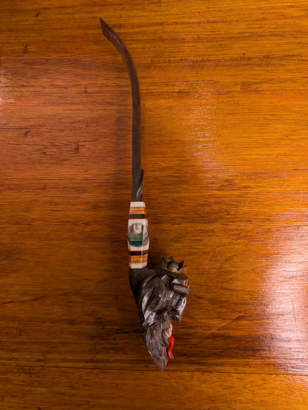 Vintage Hand-Carved Demon Face Pipe, 31cm, Soviet Prison Art, Mixed Resin & W, photo 6 of 10