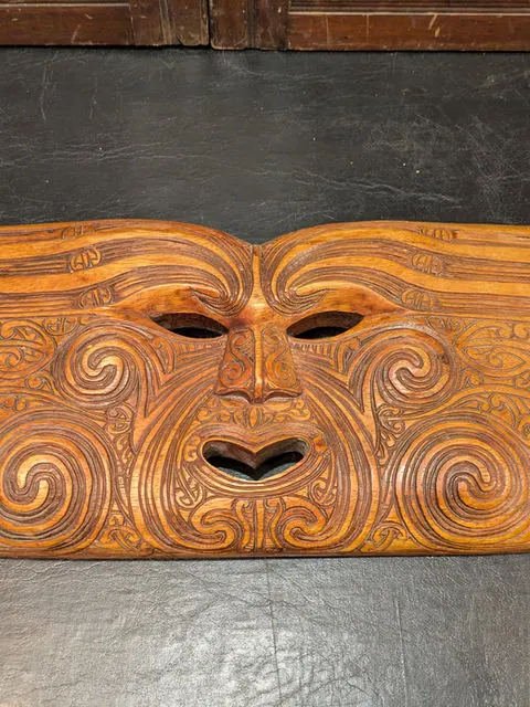 Antique Māori Carved Wooden Panel / Wall Plaque, New Zealand, c.1900s
