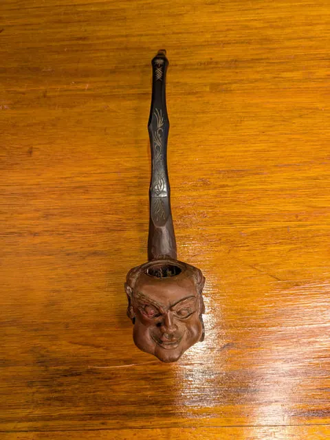 Vintage Hand-Carved Wood Character Pipe, 25cm, Soviet Prison Art
