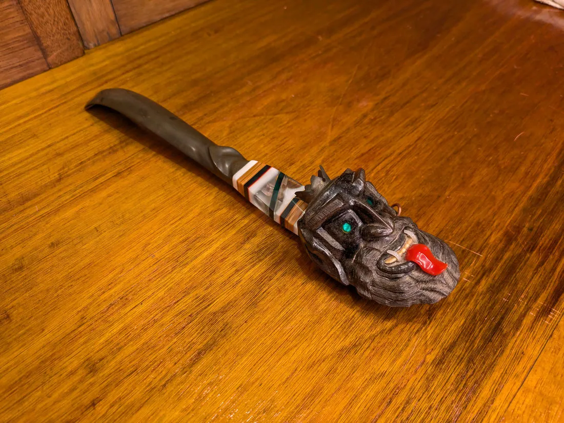Vintage Hand-Carved Demon Face Pipe, 31cm, Soviet Prison Art, Mixed Resin & W, photo 3 of 10