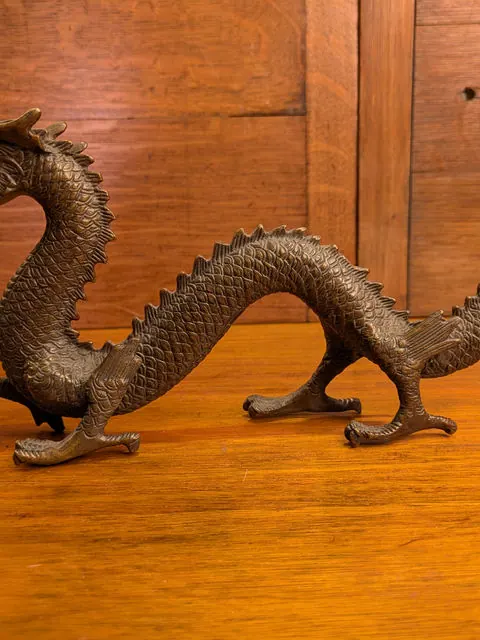 Large Vintage Chinese-Style Bronze Dragon Statue, 34cm Long