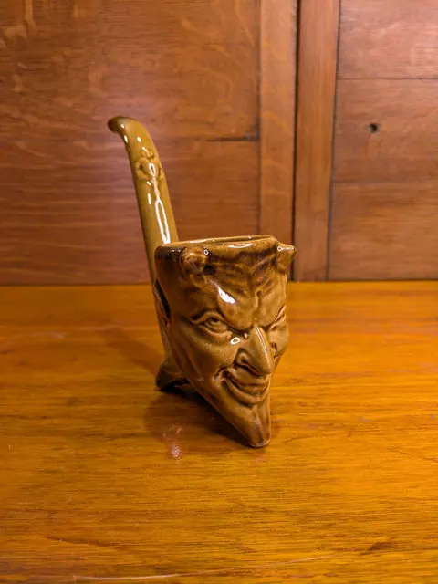 Vintage Ceramic Devil-Head Pipe, 19.5cm, Soviet Prison Art Figural Pipe