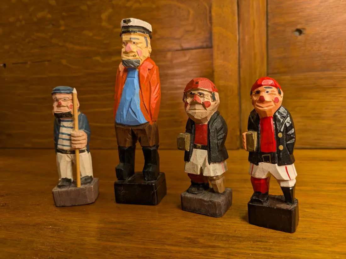 Vintage Hand-Carved Folk Art Figurines, Set of 4 Nautical Characters, photo 3 of 12