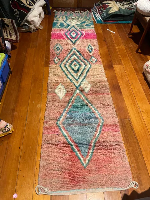 123 Free, Azilal Runner, Colourful Authentic Moroccan Rug, 345 x 80 cm