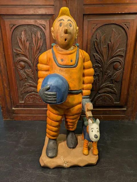 Large Hand-Carved Tintin in Space Wooden Statue with Snowy, 42cm, 1980s to 1990s