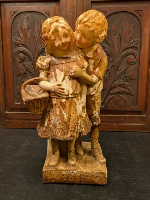 Antique “Kiss Me” Chalkware Figure, Mattei Bros & Co, c.1900 to 1920s