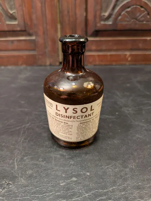 Antique Lysol Disinfectant Bottle, Amber Glass with Original Label to c.1915 to 1930