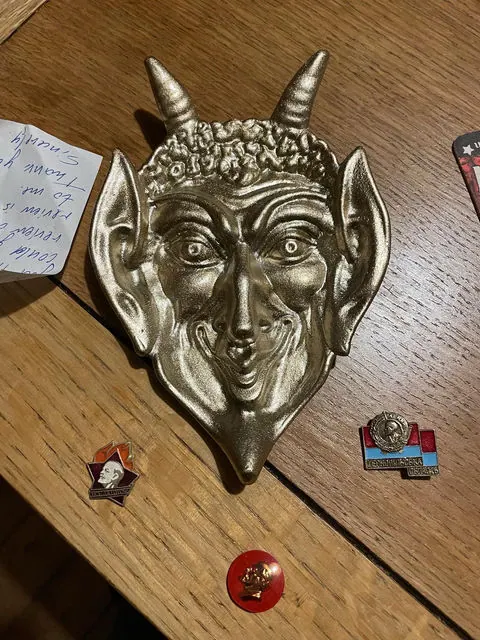 1970s Soviet Cast Iron Devil Ashtray. Mint condition. With 3 free Lenin pins