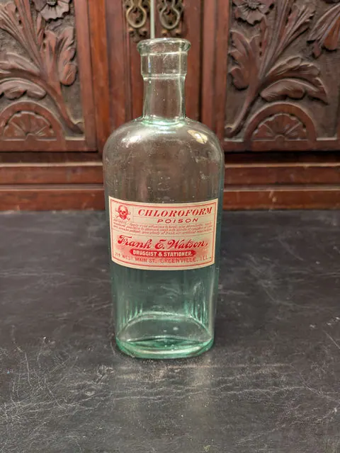 Antique Frank E. Watson “Chloroform, Poison” Bottle, Clear Glass, c.1900-1920