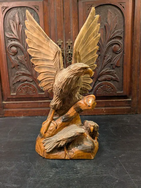 Hand-Carved Suar Wood Eagle Sculpture, Balinese Carving, c.1960s to 1990s