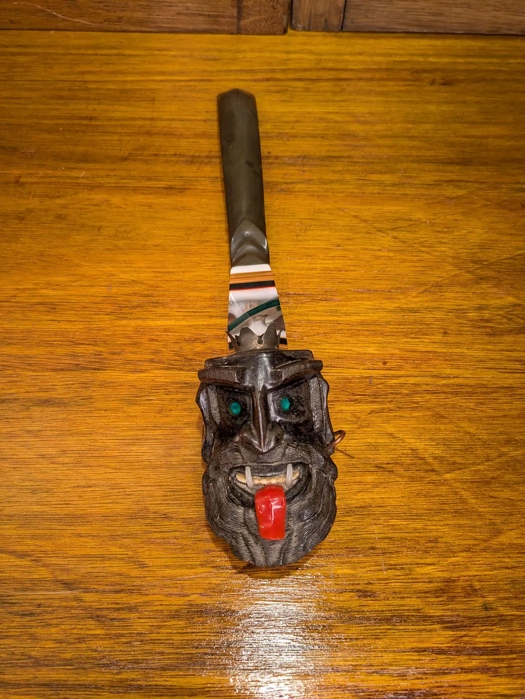 Vintage Hand-Carved Demon Face Pipe, 31cm, Soviet Prison Art, Mixed Resin & W, photo 1 of 10
