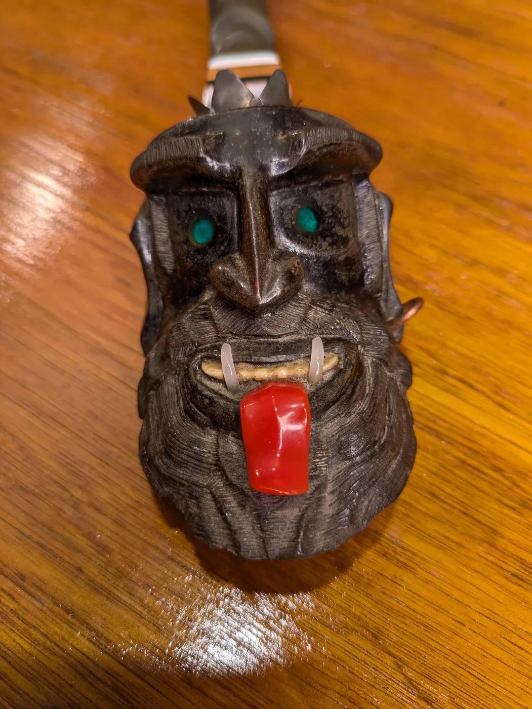 Vintage Hand-Carved Demon Face Pipe, 31cm, Soviet Prison Art, Mixed Resin & W, photo 4 of 10