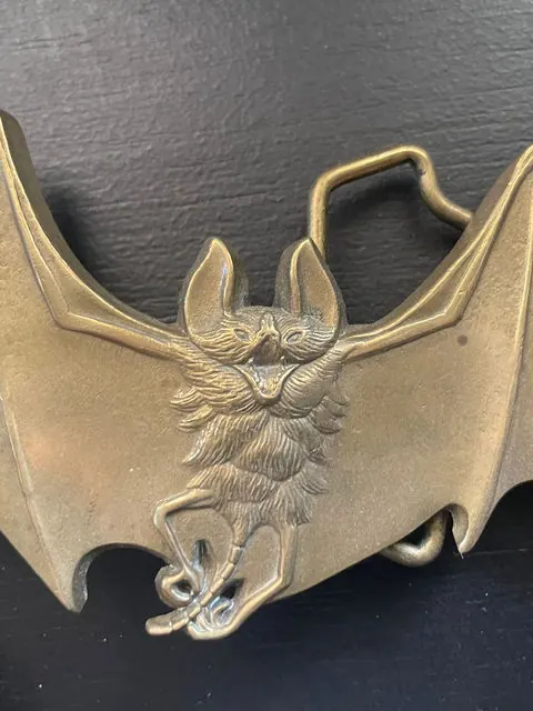 Vintage 1980 Baron Solid Brass Bat Belt Buckles, Gothic / Vampire