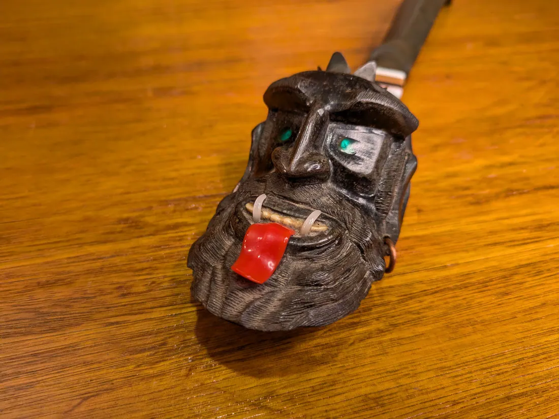 Vintage Hand-Carved Demon Face Pipe, 31cm, Soviet Prison Art, Mixed Resin & W, photo 5 of 10