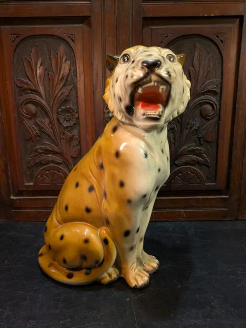 Large Antique Ceramic Leopard Figure, Early to Mid 20th Century