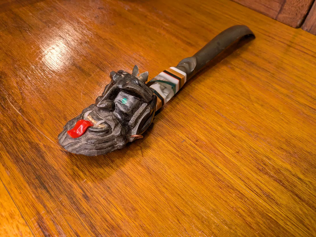 Vintage Hand-Carved Demon Face Pipe, 31cm, Soviet Prison Art, Mixed Resin & W, photo 2 of 10