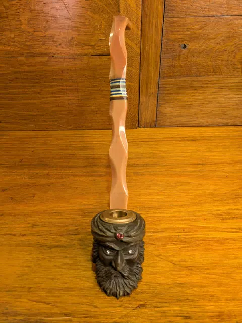 Vintage Hand-Carved “Wise Man” Long Stem Pipe, 34cm, Soviet Prison Art