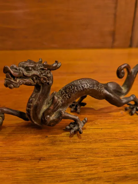 Vintage Chinese-Style Bronze Dragon Figurine, Hand-Cast Mythical Guardian