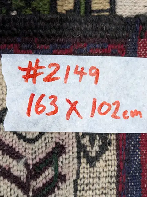 The back of rug 2149 with its size tag